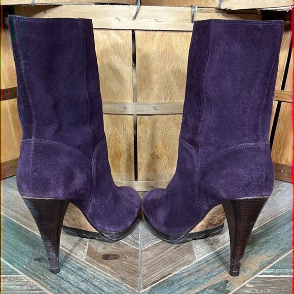 Cole Haan Air Purple Suede Platform Heeled Pump Pull-On Mid Calf Boots Women 8.5 - Picture 9 of 13